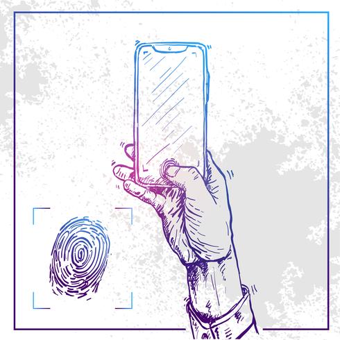 Illustration of Hand holding a phone and do finger print vector