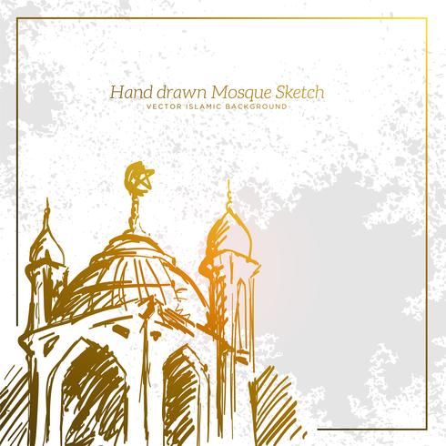 Hand Drawn Mosque Sketch Illustration. Vector Islamic Grunge Background