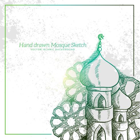 Hand Drawn Mosque Sketch Illustration. Vector Islamic Grunge Background