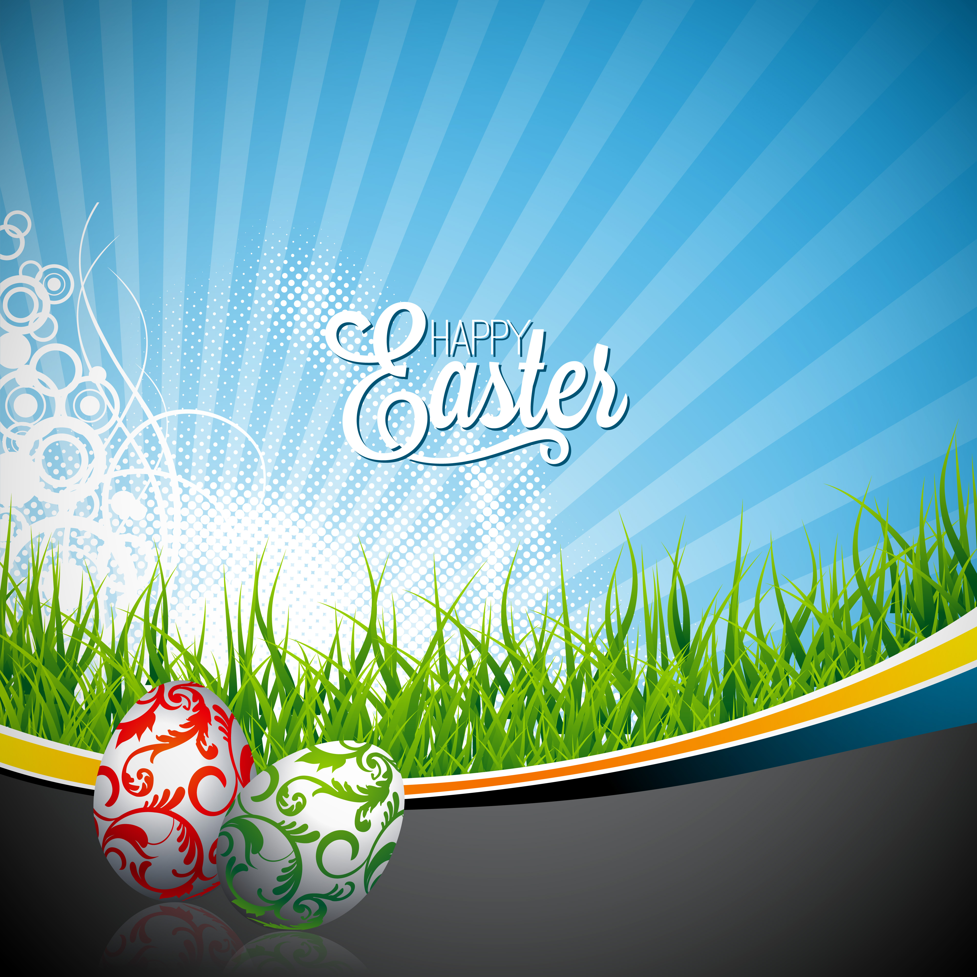 Vector Easter holiday Illustration with painted eggs on spring