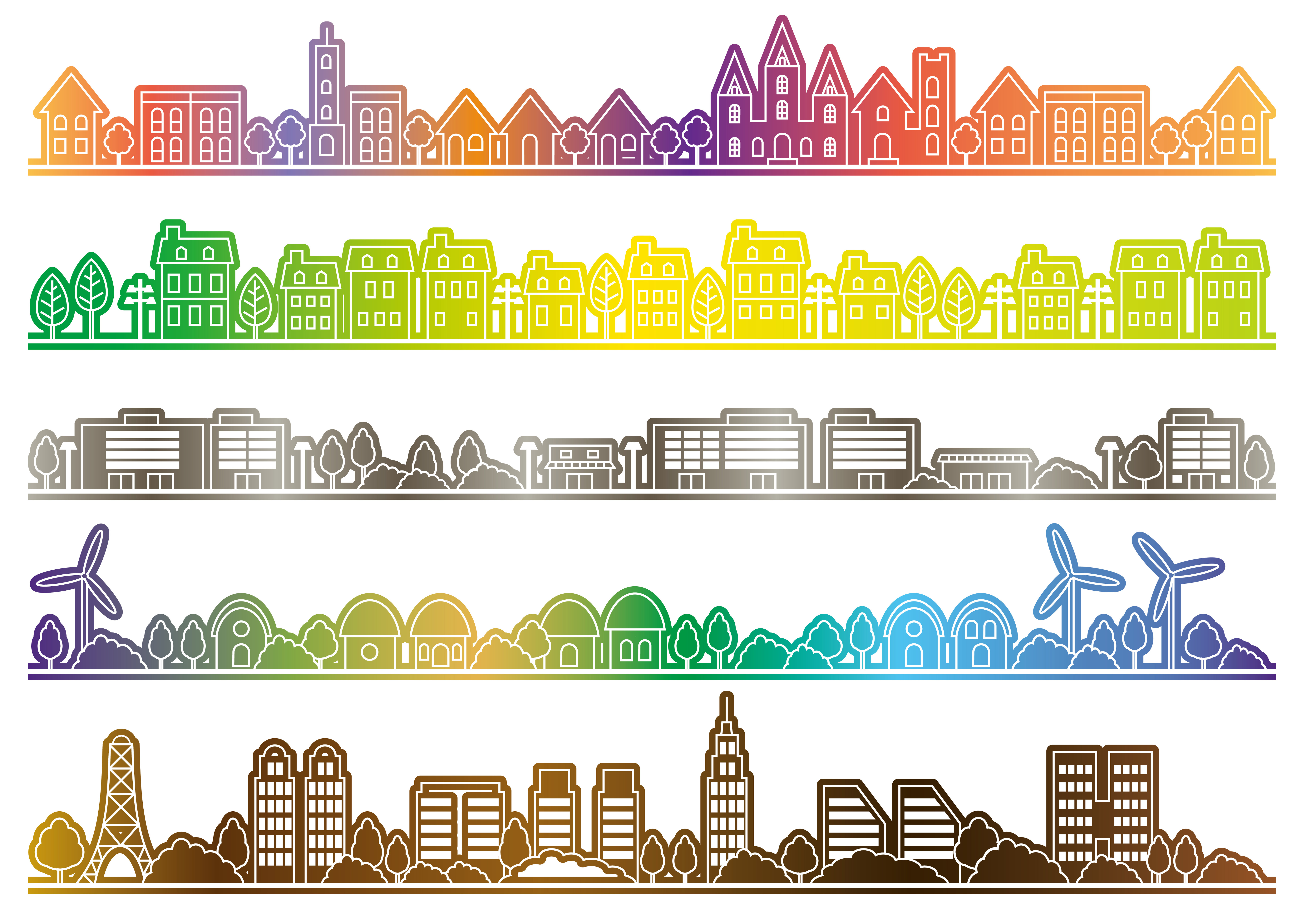 Simple townscape set, vector illustration. 329384 Vector Art at Vecteezy