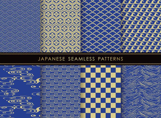 Set of Japanese traditional, seamless patterns. vector