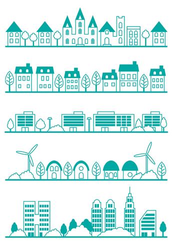 Townscape line drawing set. vector