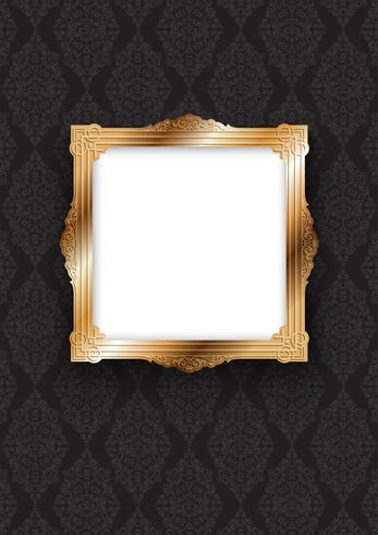 Elegant gold frame on decorative wallpaper  vector