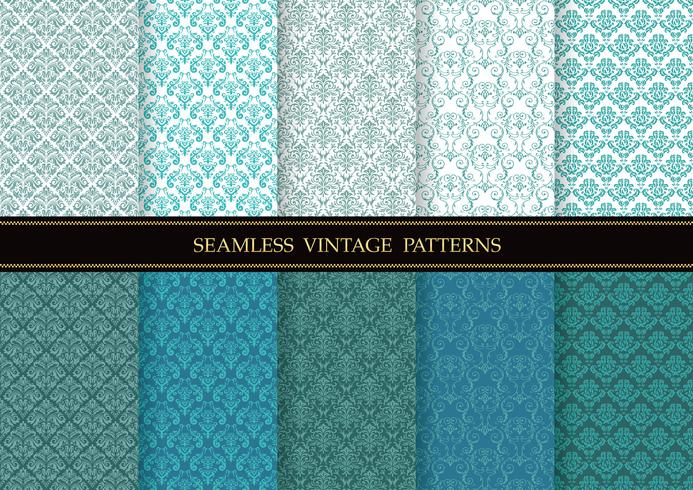 Set of damask vintage seamless patterns vector