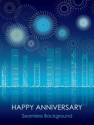 Cityscape with seamless celebration fireworks. vector