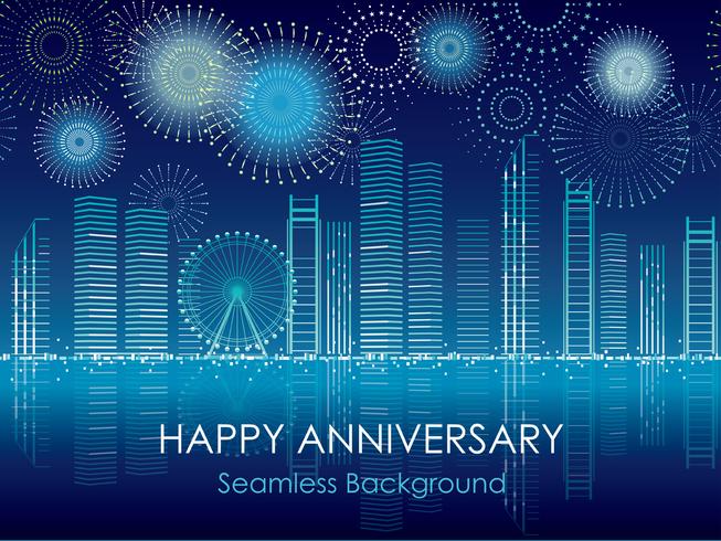 Seamless cityscape with celebration fireworks. vector