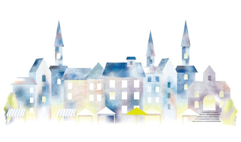 Watercolor European townscape. vector