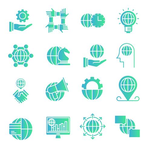 Global business gradient icons set vector