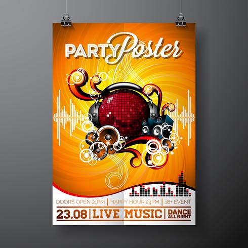 Vector Party Flyer Design con elementos musicales.