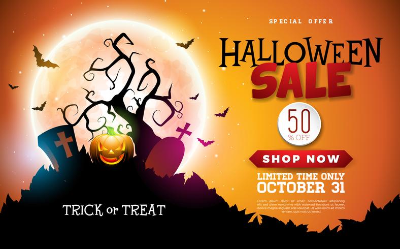 Ilustración de banner de venta de Halloween vector