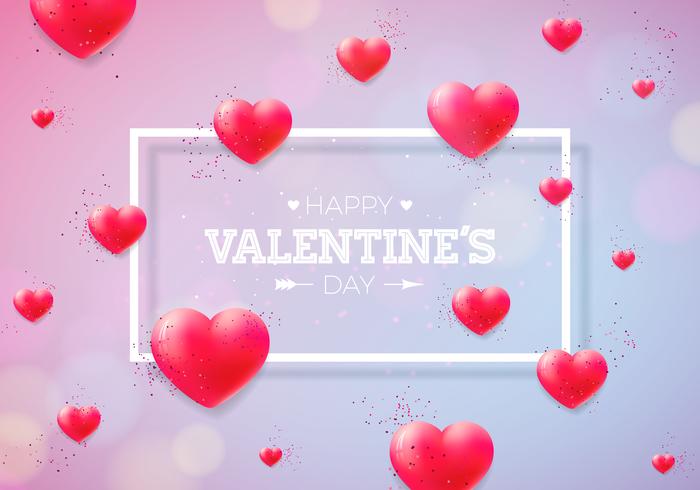 Happy Valentines Day Design with Red Hearts vector