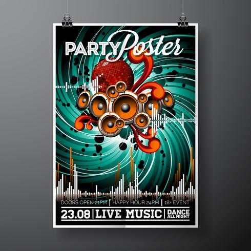 Vector Party Flyer Design con elementos musicales.