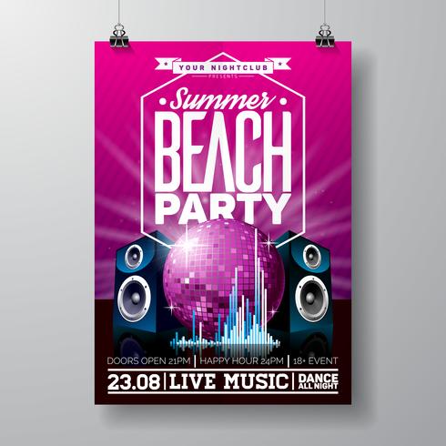 Vector Party Flyer Design con elementos de música en violeta