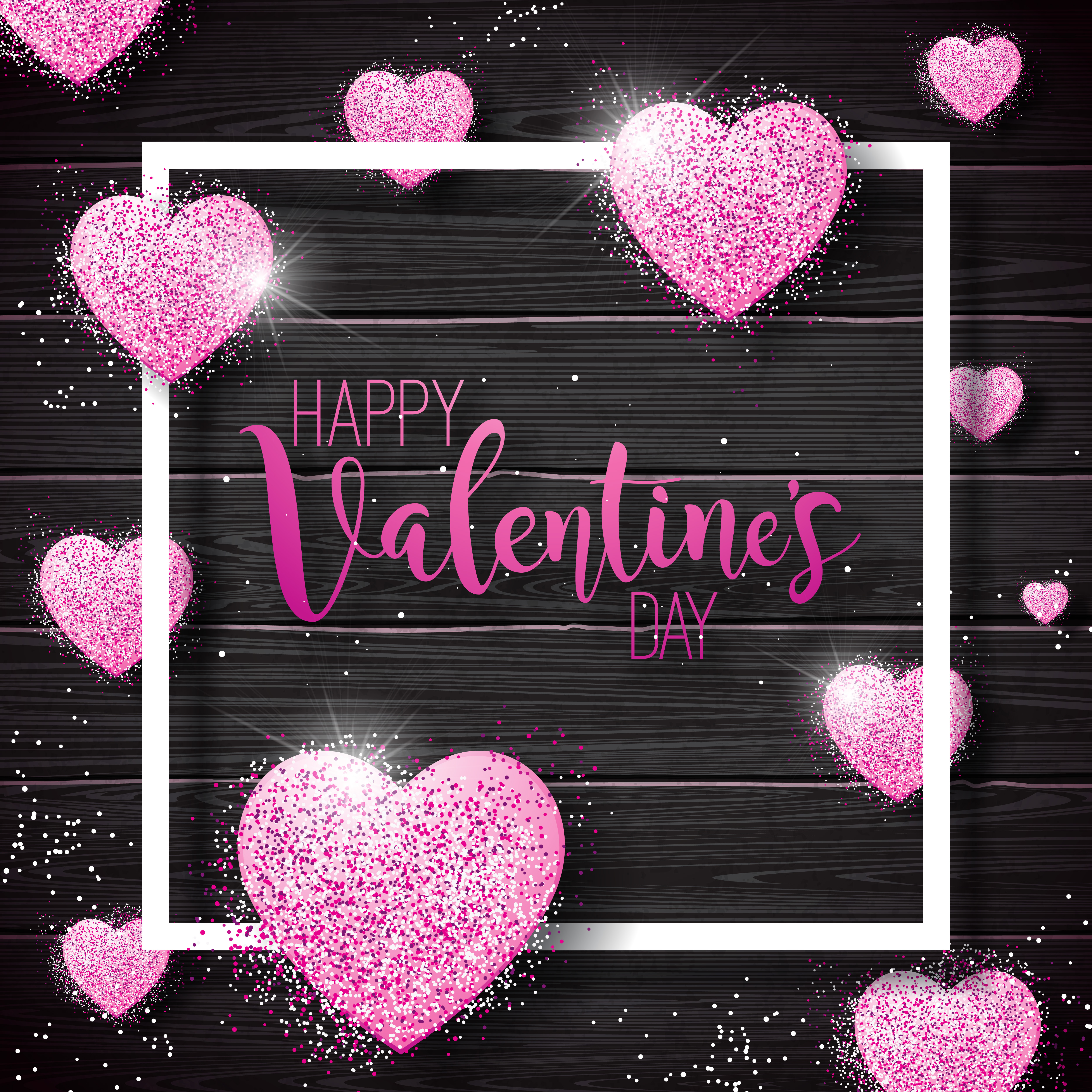 Happy Valentines Day with Pink Glittered Hearts 330241 Vector Art at