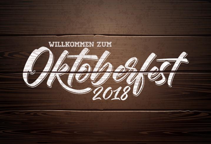 Ilustración de Oktoberfest sobre fondo de madera vintage vector