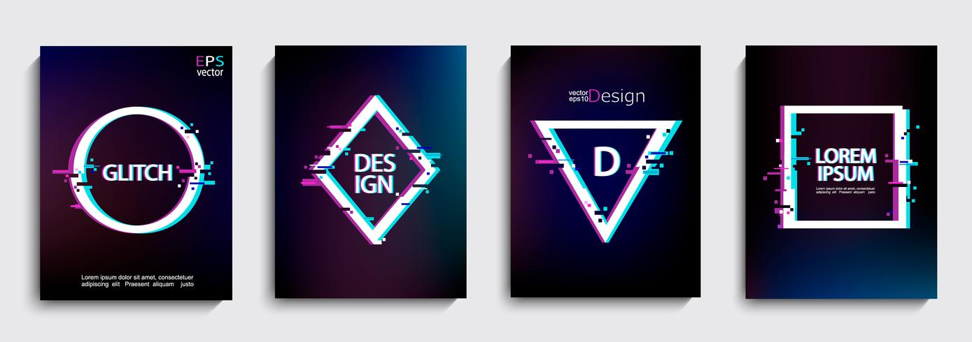 Set of geometric shapes, frames with glitch style. vector