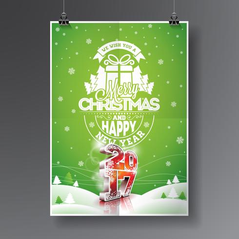  Merry Christmas and Happy New Year 2017 illustration vector