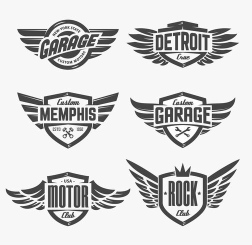 Emblems with Wings Set vector