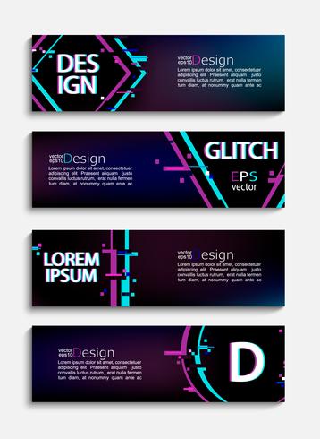 Set of modern banners and flyers with glitch style vector