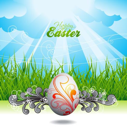 Easter illustration with painted egg vector
