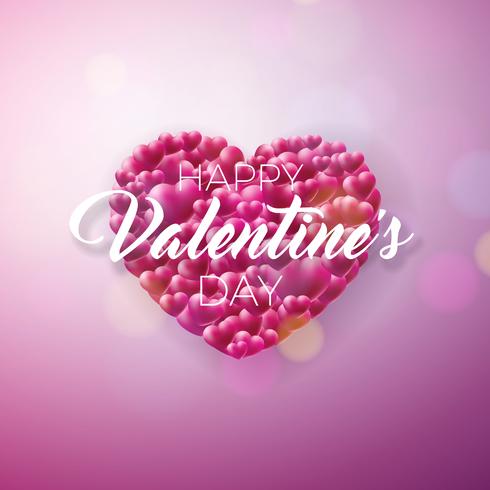 Valentines Day Design with Red Heart on Shiny Background. vector