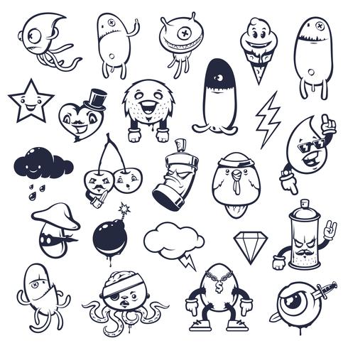 Doodle Graffiti Monsters Set vector