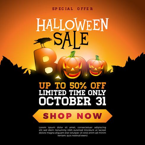 Abucheo, ilustración de banner de venta de Halloween vector