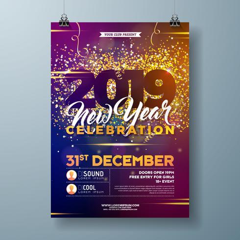 Cartel de celebración de fiesta de año nuevo 2019 vector