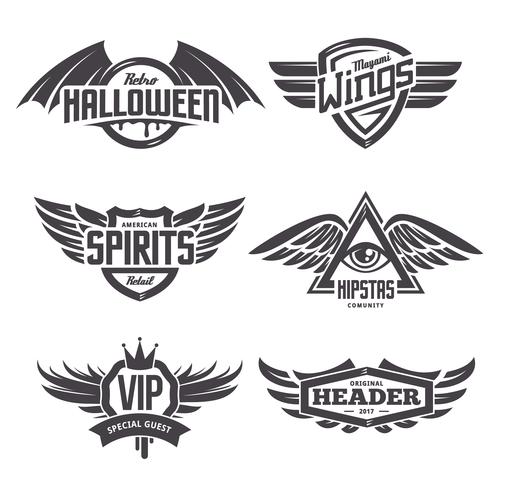 Emblems with Wings Set vector