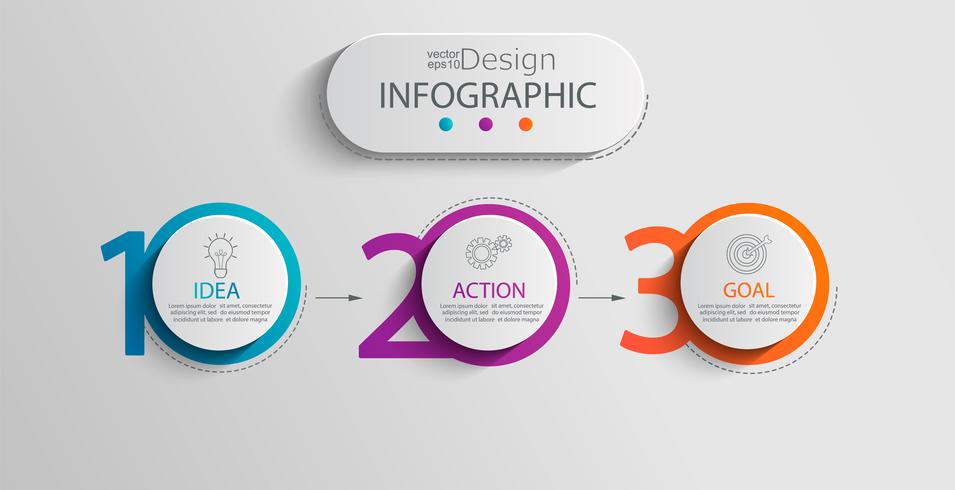 Plantilla de infografía de papel con 3 opciones de círculo. vector