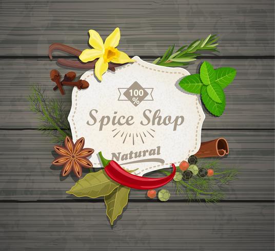 Spice shop paper vintage frame. vector