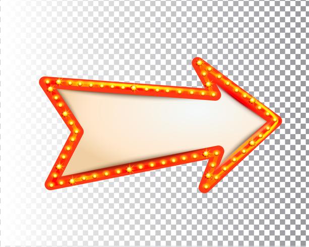 Shining isolated retro bulb light frame arrow vector