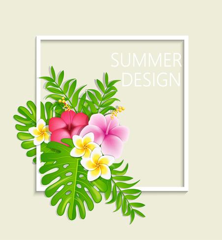 Summer frame with tropical flowers. vector