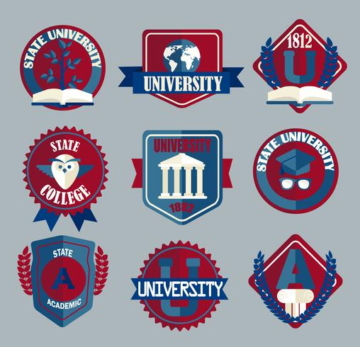 Vector conjunto de insignias de la universidad y la escuela universitaria.