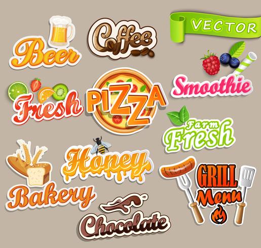 Set of food stickers. vector