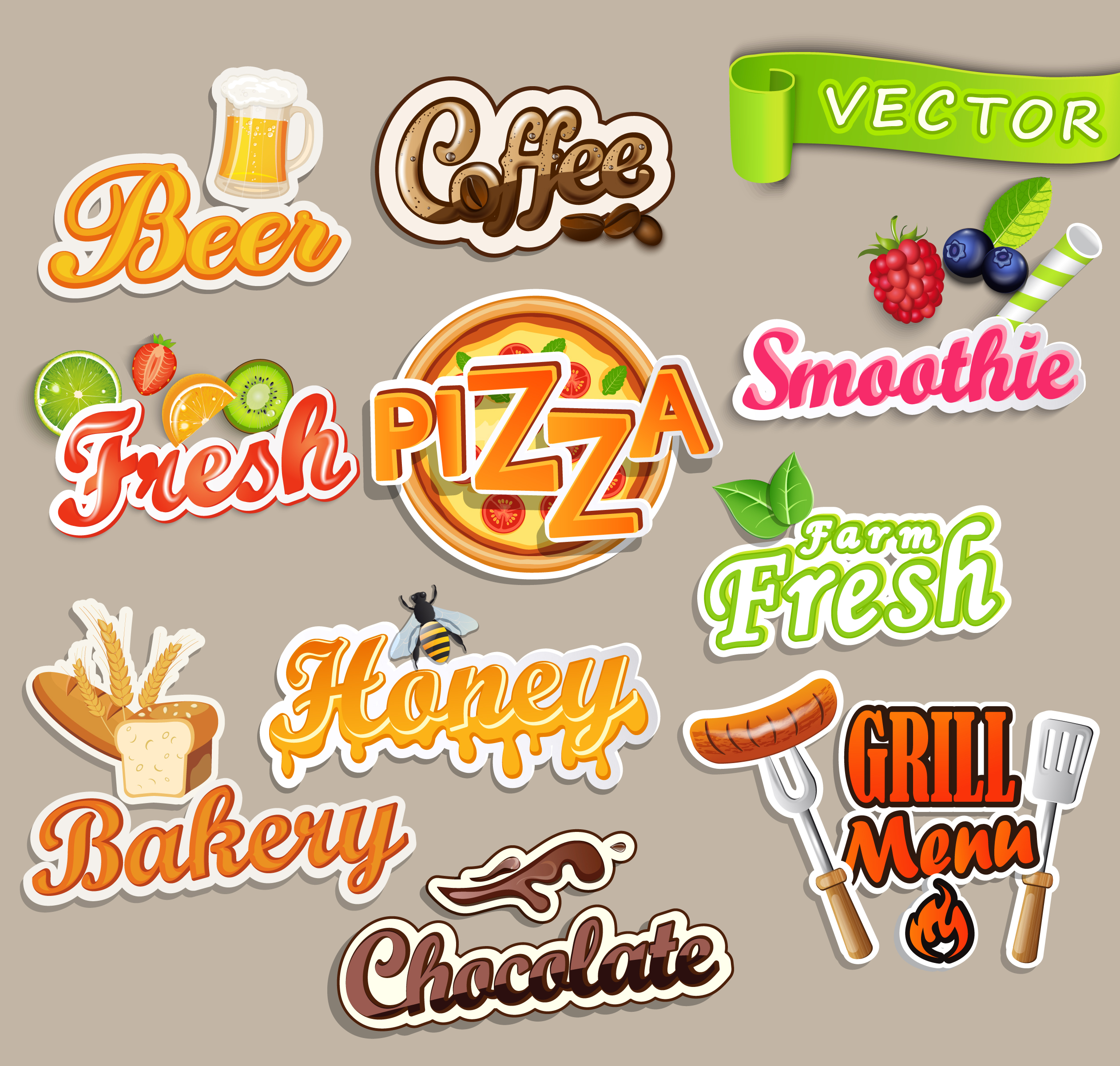 Set of food  stickers  332078 Vector Art at Vecteezy