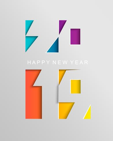 Card for 2019 happy new year in paper style. vector