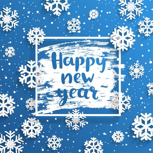 Happy New Year square frame with snowflakes around vector