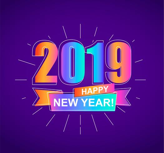 Tarjeta colorida de feliz año nuevo 2019. Vector. vector