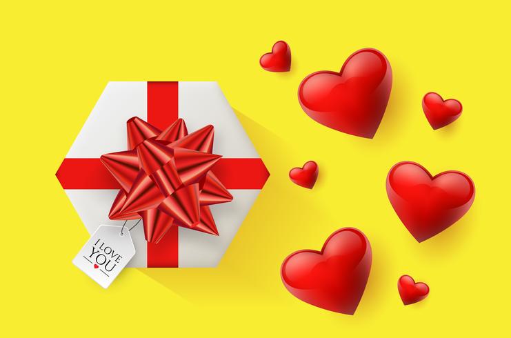 Papel pintado festivo decorado con corazones y regalos. Ilustración vectorial vector