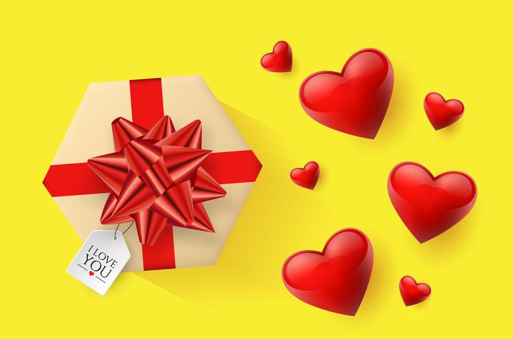 Festive wallpaper decorated with hearts and gifts. Vector illustration