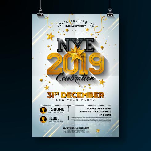 Cartel de celebración de fiesta de año nuevo 2019 vector