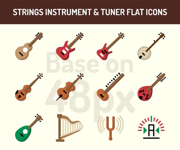 String instrument icon set. Flat icons  base on 48 pixel with pixel perfect vector