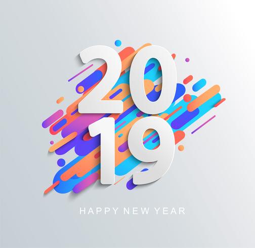 Tarjeta de diseño de año nuevo 2019 sobre fondo moderno. vector