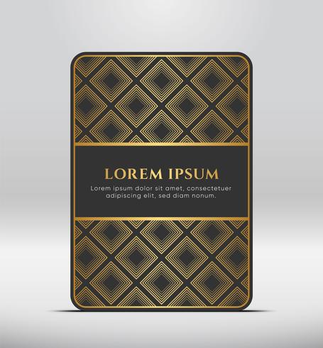 Elegant premium look. Dark gray card shape with golden pattern. Vector illustration.