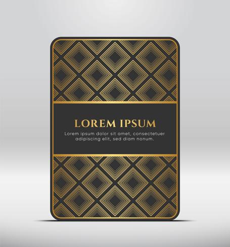 Elegante look premium. Forma de tarjeta gris oscuro con patrón dorado. Ilustracion vectorial vector