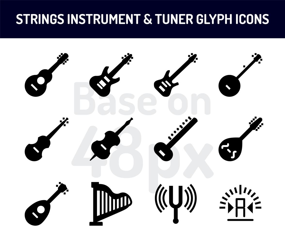 String instrument icon set. Solid icons base on 48 pixel with pixel ...
