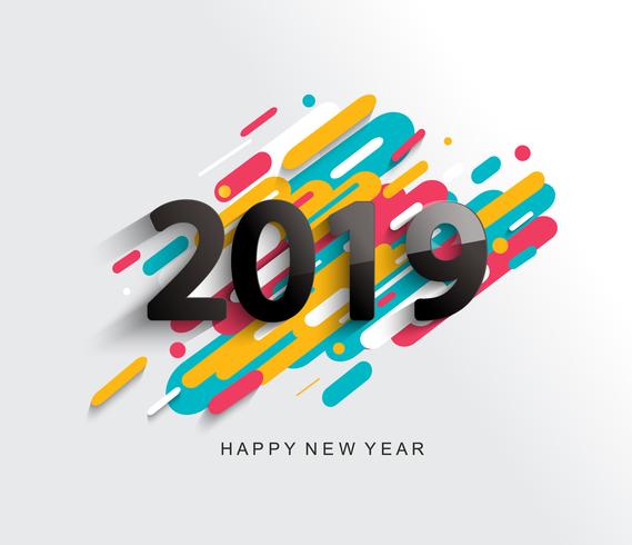 Tarjeta de año nuevo 2019 sobre fondo moderno. vector