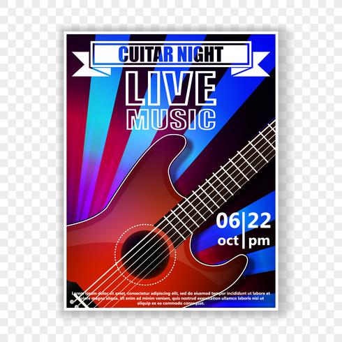 Musical poster with a guitar. Live music vector